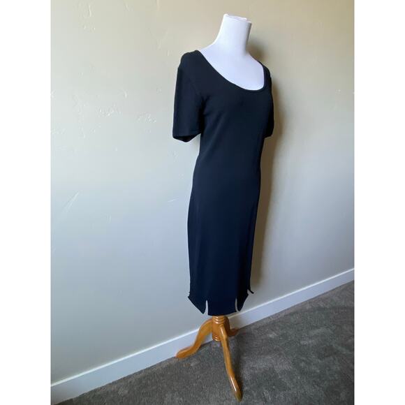 St. John Collection Black Wool Blend Short Sleeved Midi Dress- Size 10 - Picture 3 of 11